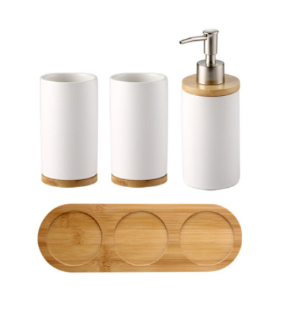 Ceramic Soap Pump & Tumbler with bamboo Tray Set