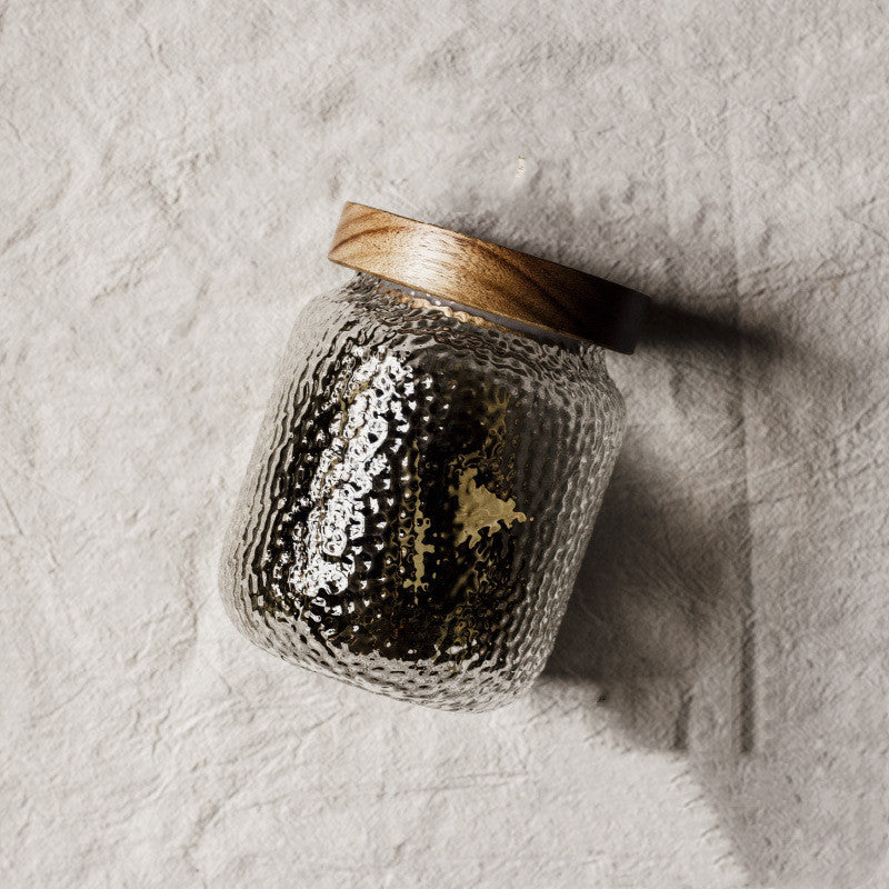 Textured Glass Storage Bottle with Wood Lid