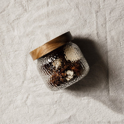 Textured Glass Storage Bottle with Wood Lid