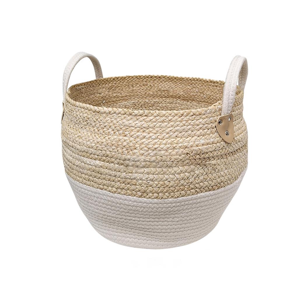 Two-Tone Woven Straw Storage Basket