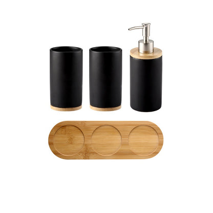 Ceramic Soap Pump & Tumbler with bamboo Tray Set
